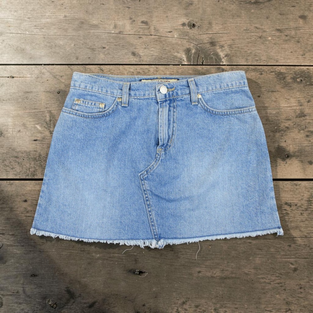 Paris Blues Denim Mini Skirt Womens 3 Light Blue Raw Hem Y2K 100% Cotton USA